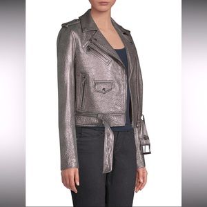 Micheal Kors Metallic silver leather moto jacket